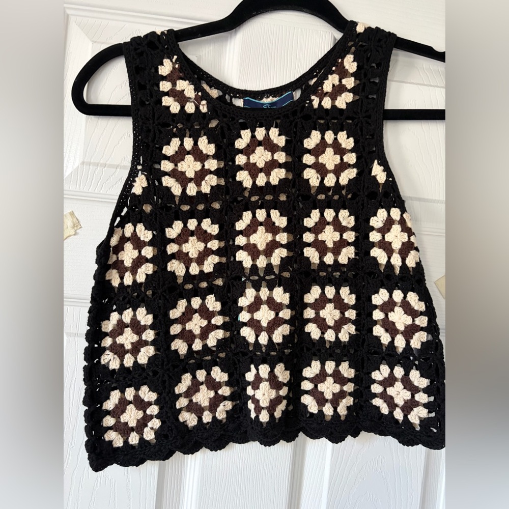 Shore Black and Brown Crochet Vest